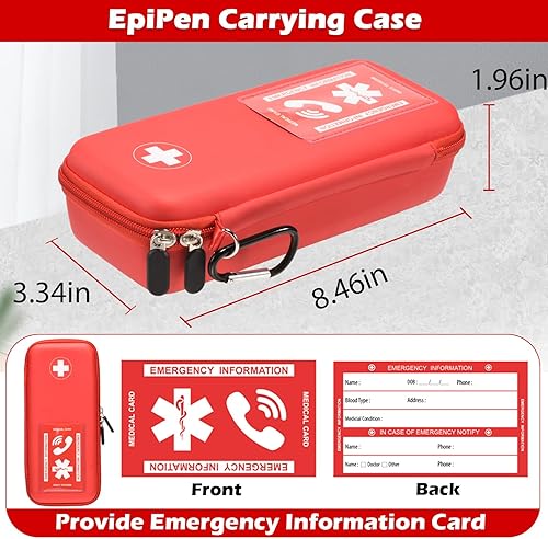 Miniatura 5 de Fukumi EpiPen - Estuche de transporte, bolsa médica de emergencia dura con mosquetón, para 2 EpiPens Inhalador de Asma, Auvi-Q, gotas para los ojos,