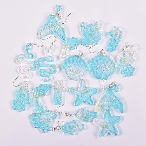 Miniatura 3 de Ocean Series - Moldes de silicona para aretes, medusas, caballito de mar, estrella de mar, vieiras, pulpo, cola de sirena, moldes de fundición,