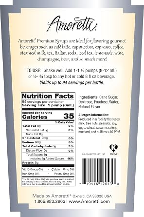 Amoretti - Premium Pistachio Syrup, 94 Servings Per Bottle (750 ml), with Pump for Flavoring Coffees, Cocktails, and other Beverages, Gluten Free, GMO/GEO Free, Preservative Free