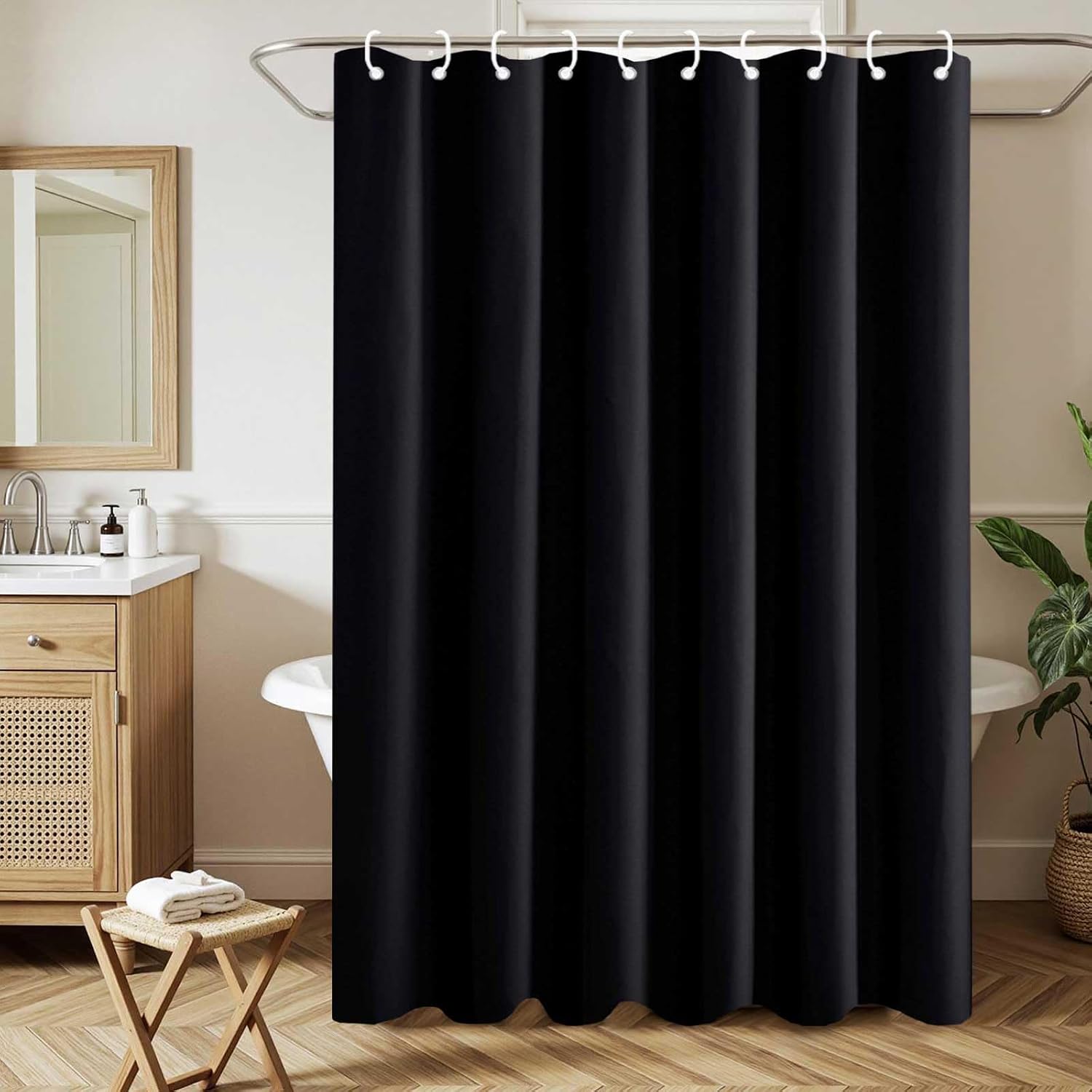Black Shower Curtains for Bathroom, Hotel Spa Quality Fabric Shower Curtain, Machine Washable Waterproof Cloth Bathroom Curtains Set 72"x84"