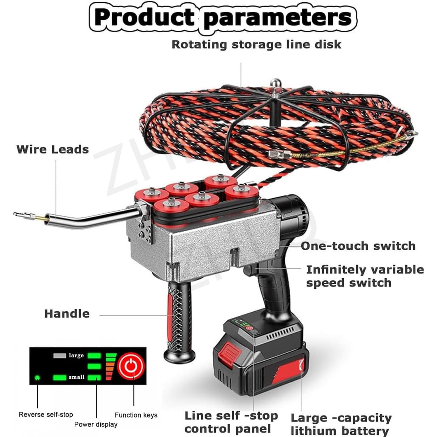Máquina Roscadora Inalámbrica, Máquina Roscadora Eléctrica De Litio Sin Escobillas, Máquina De Cableado De Pared para Electricistas, Máquina Roscadora De Pared para Electricistas,15m-37500m*2