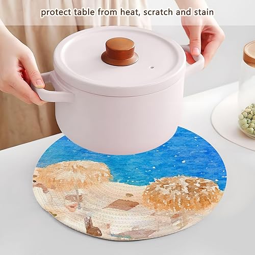 Miniatura 5 de 3 Pcs High Heat Trivet for Hot Pots and Pans 15in Cotton Thread Weave Heat Resistant Pad Holder for Teapot Kitchen Pan Protector Santorini Small