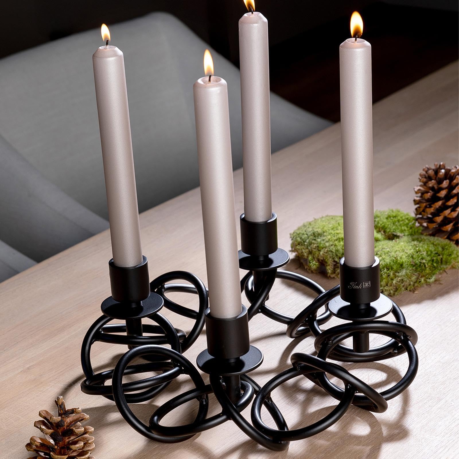 Fink Advents-Kerzenhalter 4-flammig Ø 34 cm Metall schwarz pulverbeschichtet - Kerzenständer für Stabkerzen Ø 3 cm - puristisches Design als Tischdeko & elegante Wohnzimmerdeko