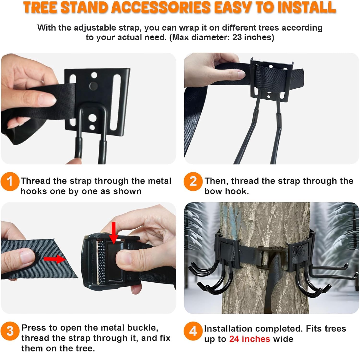 Treestand Strap Gear Hangers, Multi-Hook Accessory Holder for Bow Hanger, Tree Stand Accessories Holder with 8 Hooks, for Gears Bow Quiver Backpack Tree Saddle Bottle, with Storage Bag