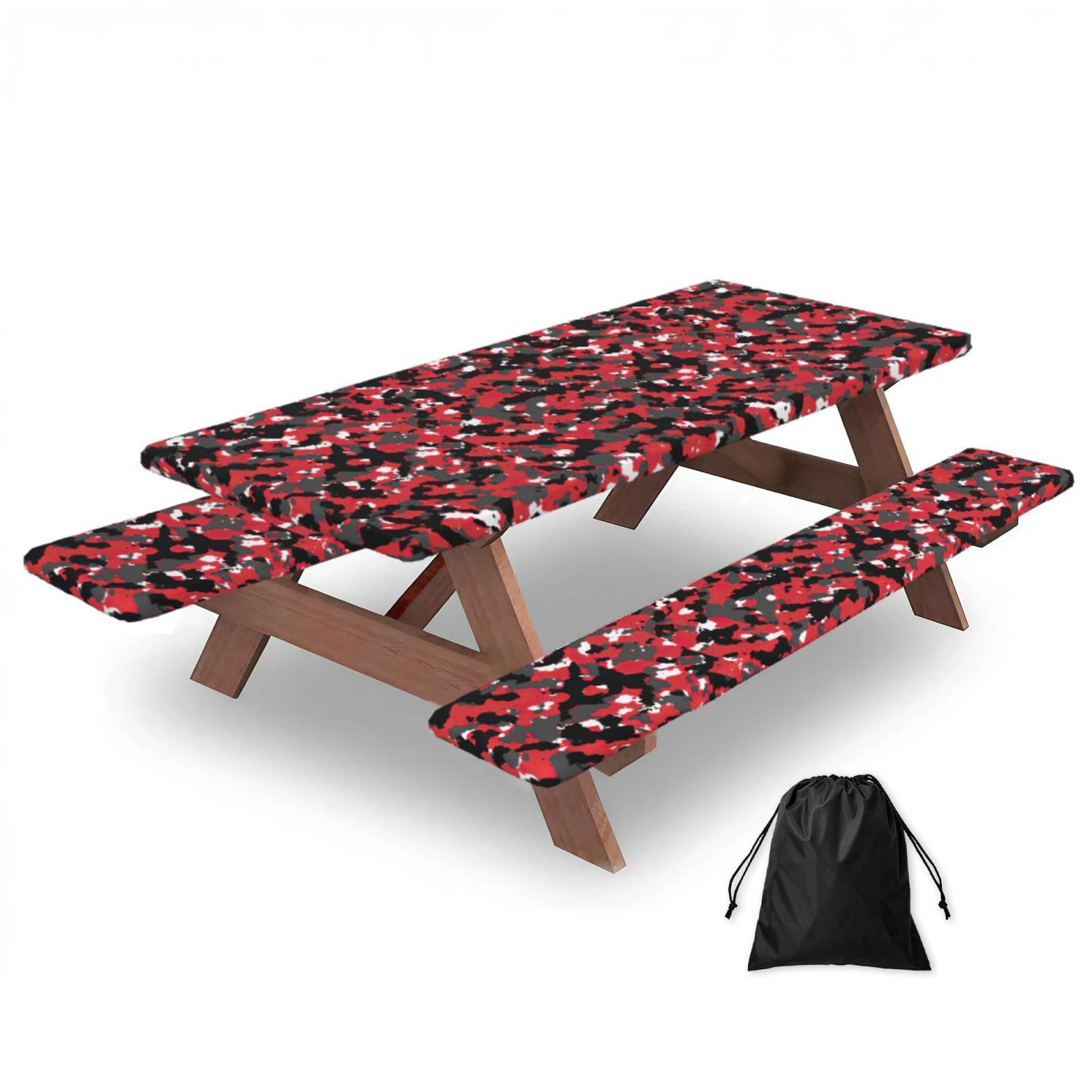 Yqxwjl Black Camo Print Camping Essentials Waterproof Camping Table And Bench Cover With Drawstring Bag 183 Cm