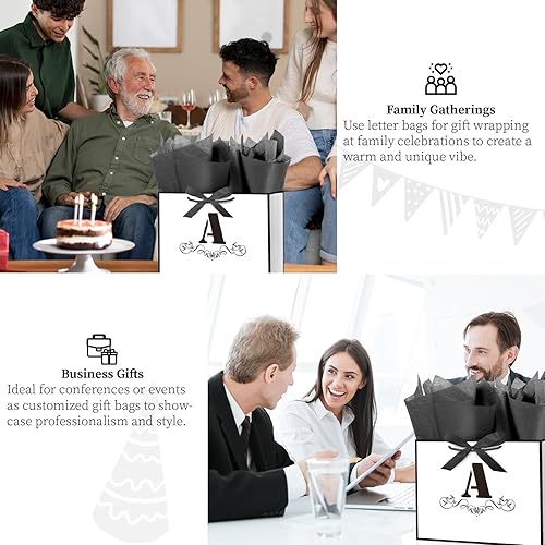 Miniatura 4 de ysmile Bolsa de regalo de letras con papel de envoltura para hombres, mujeres, niños y niñas, bolsa de papel grande de 12 pulgadas de color blanco y