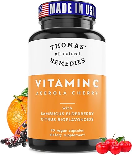 Thomas' all-natural Remedies Vitamina C con baya de saúco orgánico, bioflavónidos cítricos orgánicos, suplemento alimenticio integral, sin OMG,