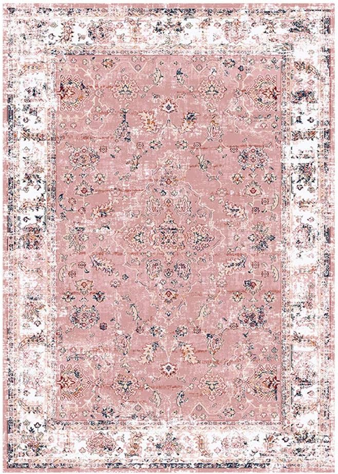 Old-Fashioned Traditional Area Rug Distressed Floral Oriental Formal with Border Easy To Clean Stain Fade Resistant Shed Free Modern Soft Living Dining Room Rug,Pink,2×3m