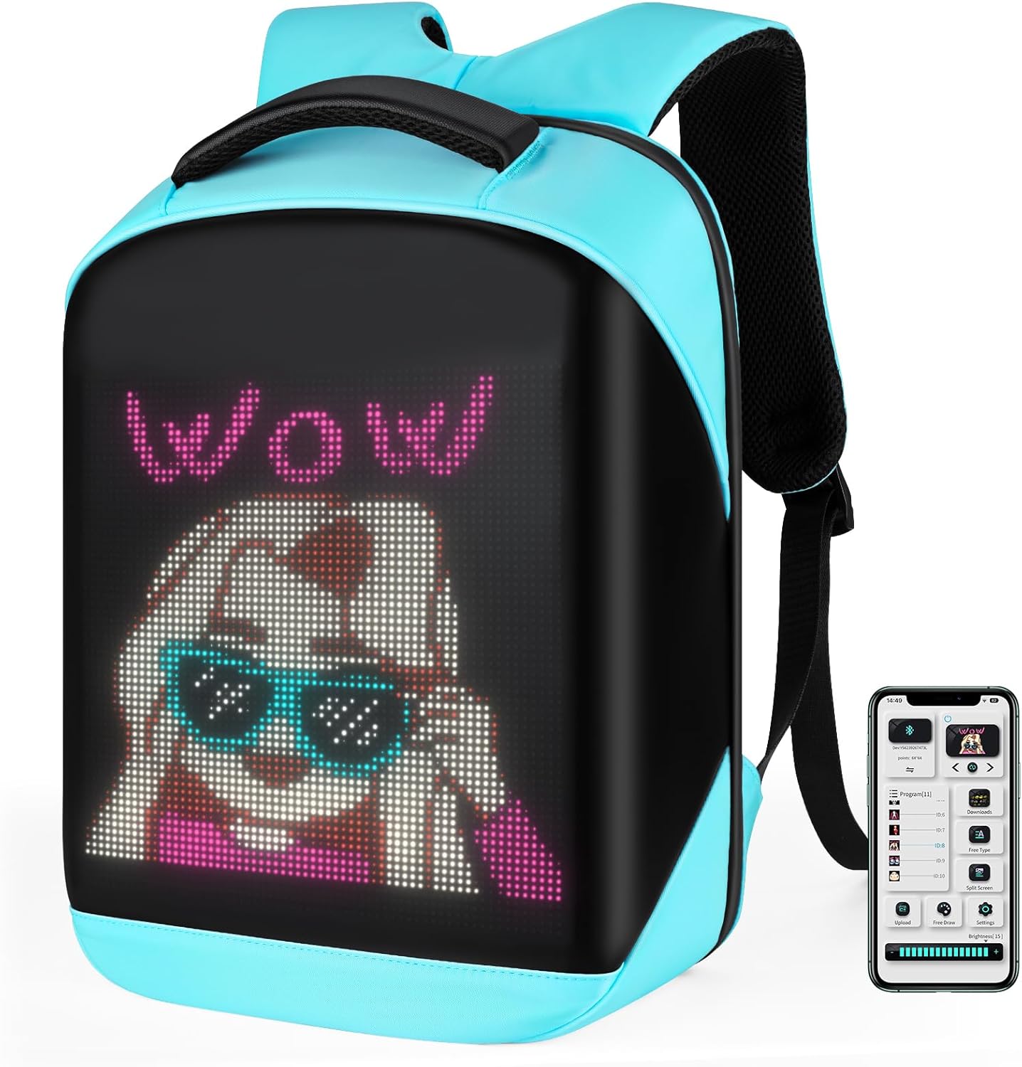 Gelrova LED Backpack, 17 inch Smart Dynamic Daypack with Programmable Screen Laptop Backpack Waterproof Commuter Bag for Travel Riding Work (pink)