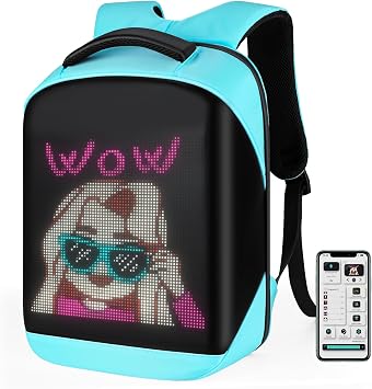 Gelrova LED Backpack 17 Inch, City Serise Full Color Screen Programmable Screen Laptop Backpack, Work Bag Fashion Travel Backpack, Blue