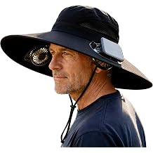 Solar Fan Fishing Hat 2 Fans UPF 50+ UV Protection, Adjustable Bucket Hat for Outdoor