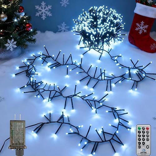 Miniatura 17 de Paquete de 2 Total 136 Pies 400 LED Luces de Cadena Conectables Interior Exterior Cable Transparente, Luces Blancas Cálidas para Árbol de Navidad