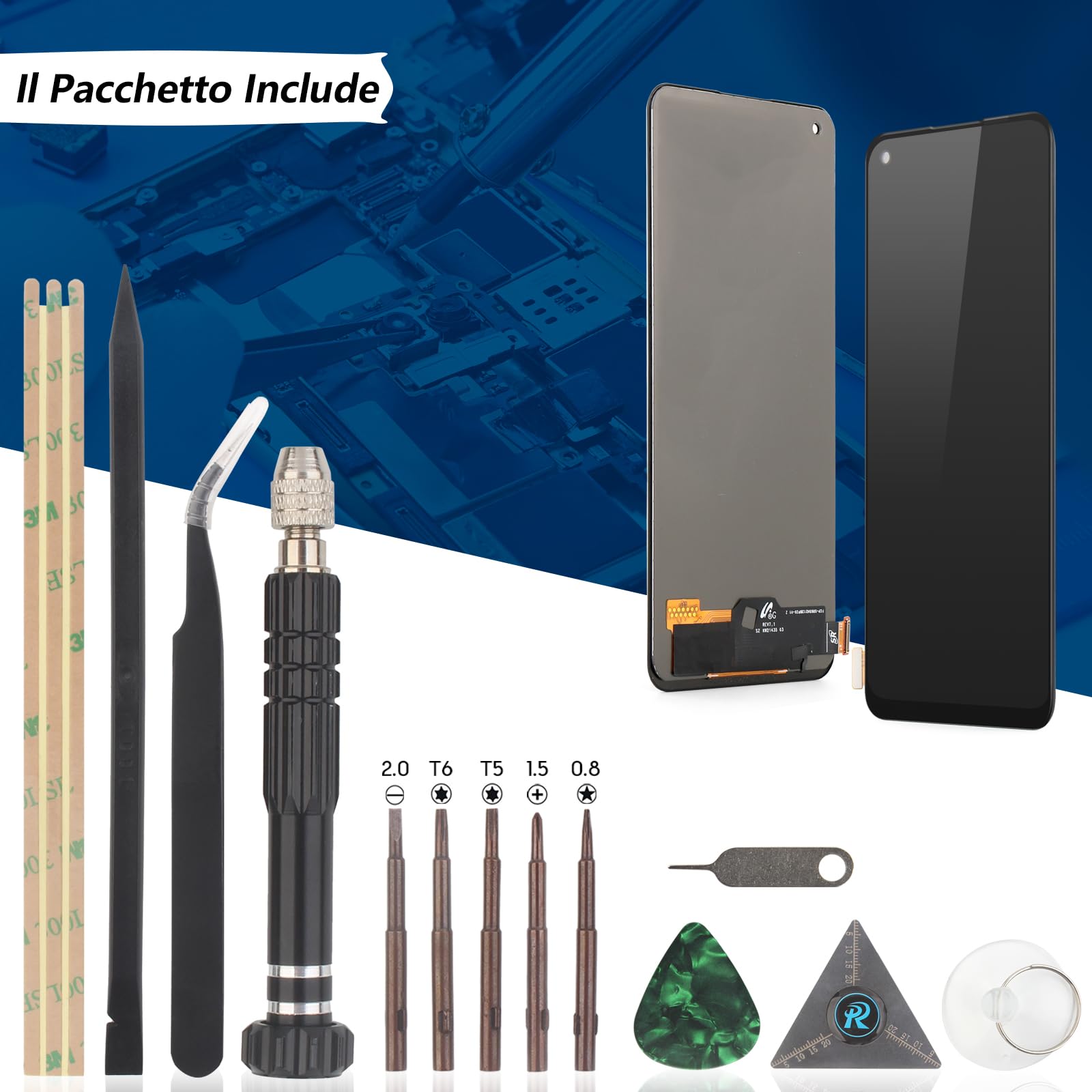 RongZy Schermo LCD per Oppo Reno7 4G e 5G CPH2371 CPH2363/Find X5 Lite 5G 2022 Sostituzione Display Digitizer Assembly Vetro di Ricambio Touch Screen con Strumenti(6.43",Nero)