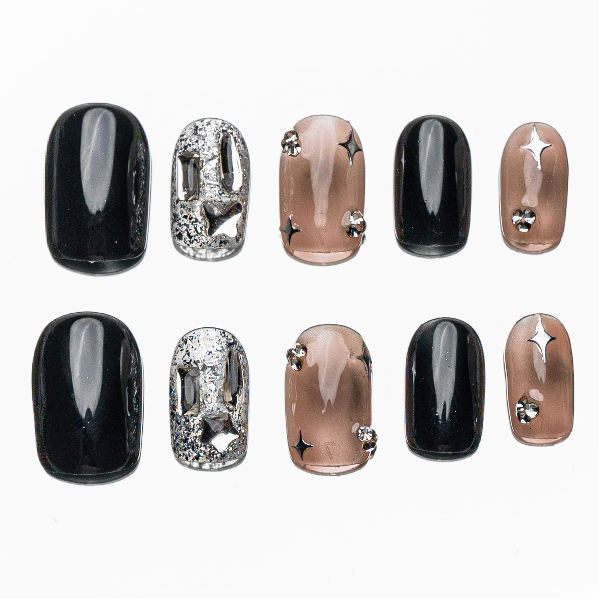 Sun&Beam Nails Handmade Press-on Long Coffin Ballerina Red White Black Silver Glam Halloween Ombre Design Fashion False Nail Tips 10 Pcs Set (#189 M) — view 72