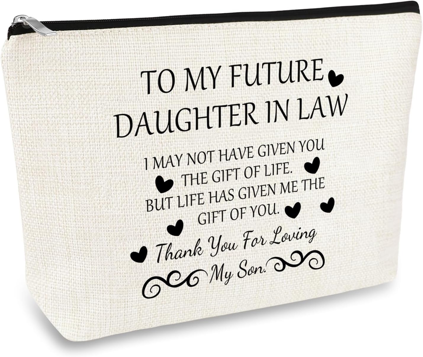 Future Daughter in Law Gift Makeup Bag Birthday Wedding Valentines Gifts for Daughter in Law Cosmetic Bag Bridal Shower Gifts for Bride Bonus Daughters Gift From Mom Zipper Travel Toiletry Pouch