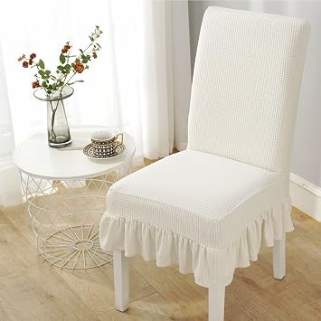Lukery Stretch Spandex Chair Covers Kitchen Chair Covers Dining Room Chair Covers Set of 2/4/6 Shaker Fleece Skirt, Parsons Chair Covers Protector for Dining Room, Hotel Beige,6 PC