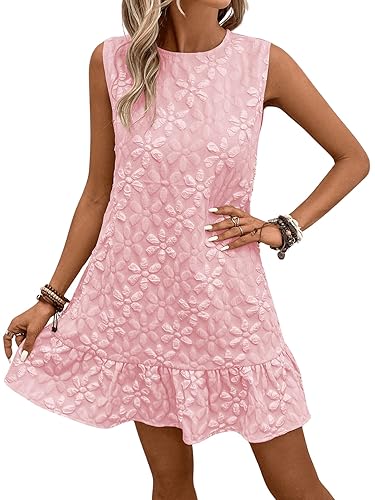 SOLY HUX Women's Ruffle Hem Sleeveless Tank Dress Round Neck