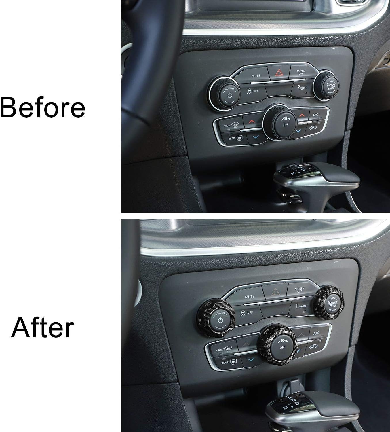 Voodonala Radio AC Knobs Air Conditioner Switch Button for 2015-2025+ Dodge Challenger Charger, for 2011-2025+Chrysler 300, 2012-2017 RAM,2016-2020 Durango,Interior Accessories Carbon Fiber 3PCS