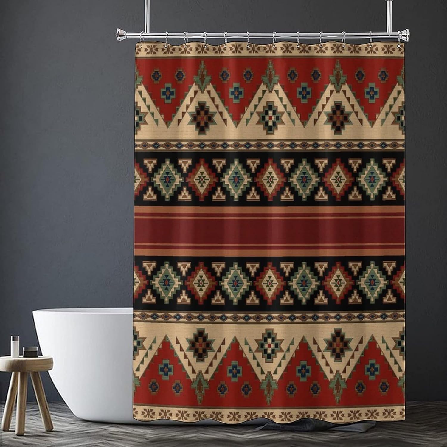 Western Boho Aztec Shower Curtain - Southwestern Native American Abstract Tribal Navajo Waterproof Fabric Bathroom Curtain, 66x72 Inch