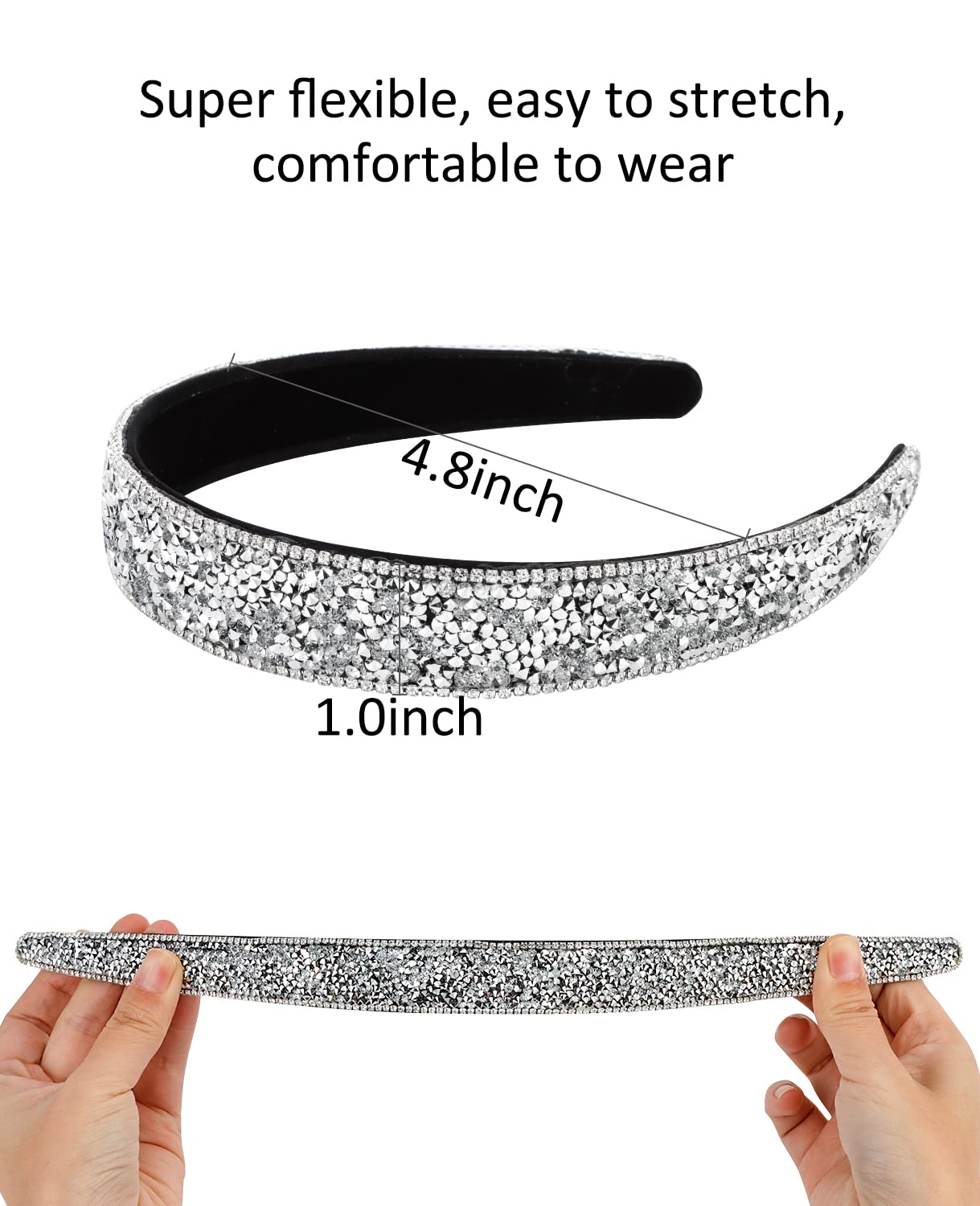 Wecoe 2 Pack Rhinestone Headbands Women Black Silver Headband Wide Headbands For Women Non Slip Fashion Bling Sparkly Diamond Holiday Headband Birthday Wedding Bridal Hair Accessories For Women Girls - Image 5