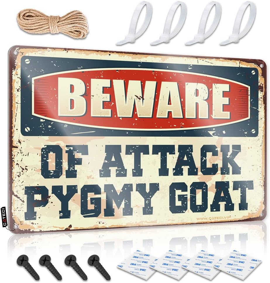 Tin Plate Sign Funny Western Cowboy Decor Vintage & Outdoor Hanging Decor Rust-proof | Fishing Wall Decor Beware Of Attack Pygmy Goat/Kitchen Signs Wall Decor Farmhouse