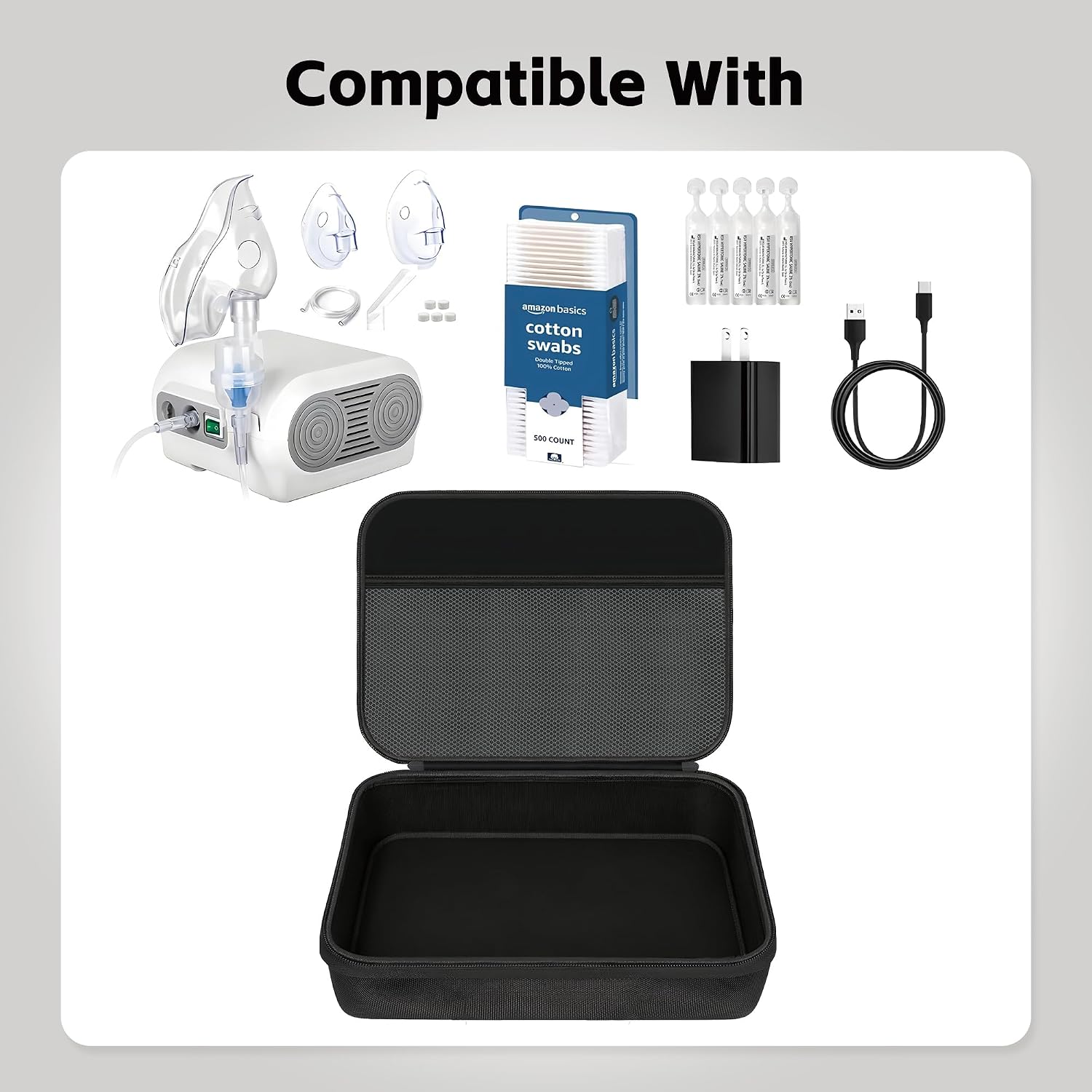 Hard Case for Nebulizer and Asthma Inhaler, Shockproof Storage Bag with Mesh Pocket for Breathing Accessories（Case Only）