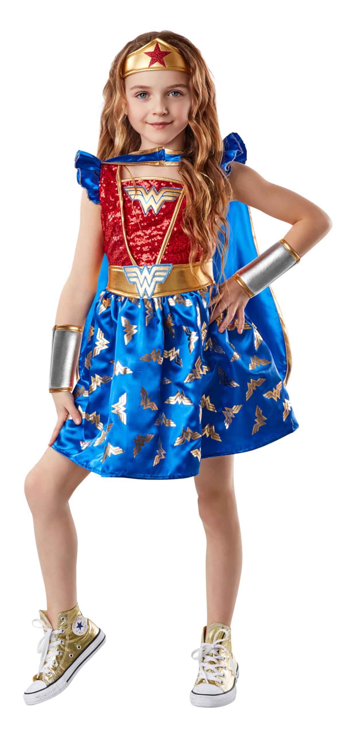 Rubie's Dziewczęca sukienka kostiumowa DC Comics Wonder Woman z peleryną i diadem, L