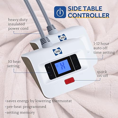 Miniatura 5 de Sealy Manta eléctrica tamaño Queen, manta térmica de franela con 10 niveles de calefacción y apagado automático de 1 a 12 horas, manta cálida de
