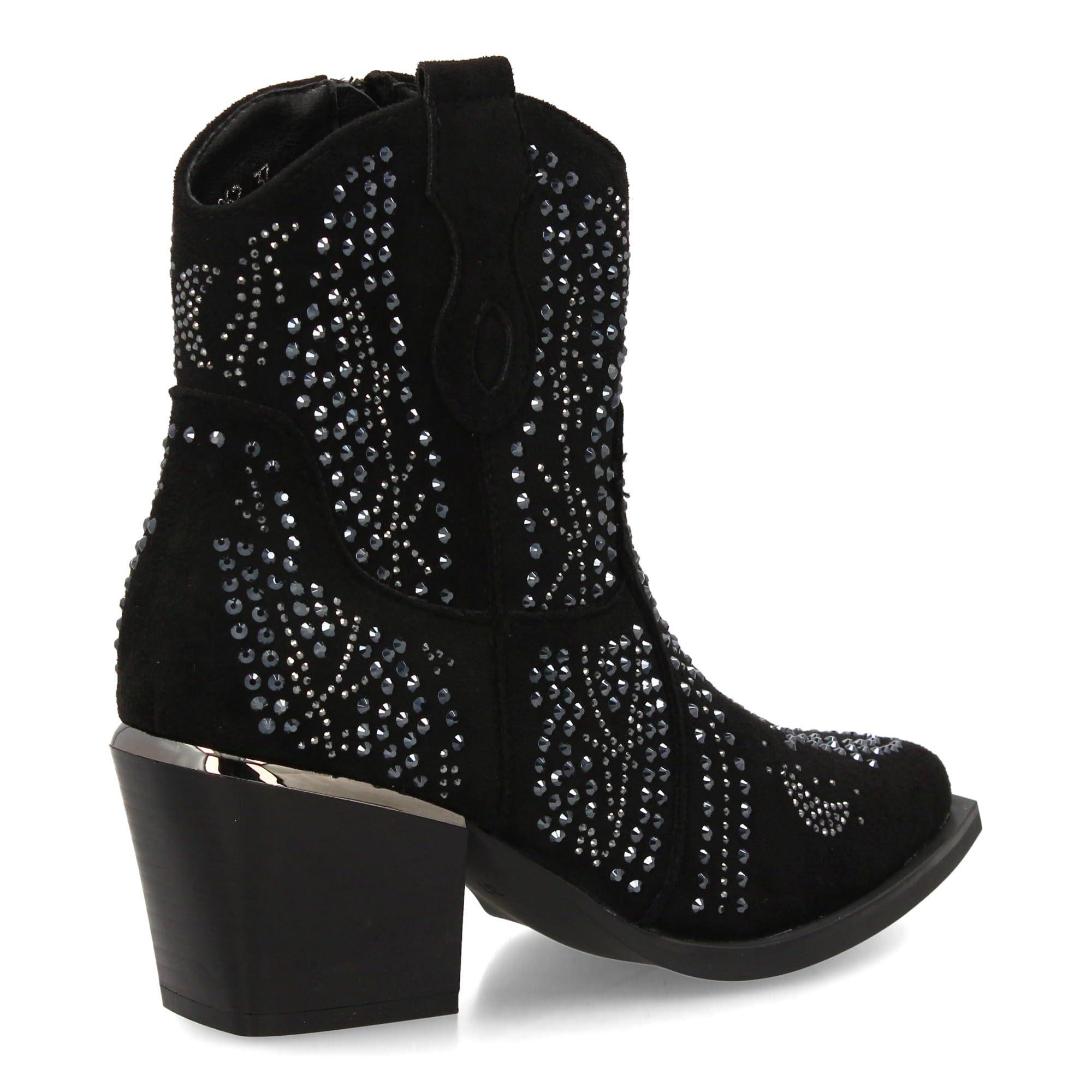 Botin de Mujer con Estilo Vaquero, Detalles Brillantes y Cierre Comodo. Diseno de Tachuelas Brillantes, Tacon Cubano.
