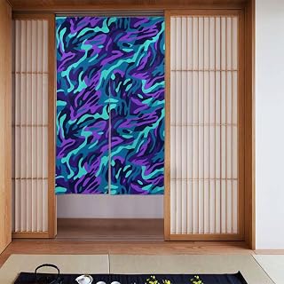 WHJSSF Cortina de puerta con estampado de rayas de cebra de camuflaje morado, azul y verde, protección de privacidad, adecuada para cocina, baño, habitación, 86 x 142 cm