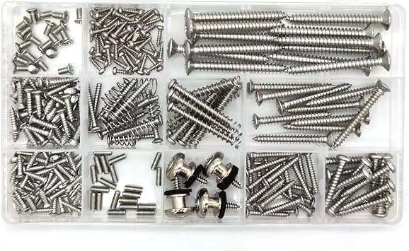 Guitar Screws Kit 304 Stainless Steel Luthier Parts-kit for Tele/Strat/SQ,Switch,Tuner,Machine Head, Neck Plate,Pickguard,Guitar Strap End Pins,Pickup,Bridge,Guitar DIY Kit(Metric, Chrome)