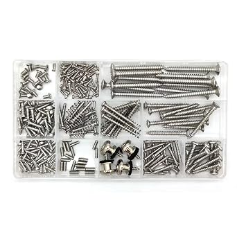 Guitar Screws Kit, Guitar Hardware Luthier Parts-kit for Tele/Strat/SQ,Switch,Tuner,Machine Head, Neck Plate,Pickguard,Guitar Strap End Pins,Pickup,Bridge,Guitar DIY KitMetric, Chrome