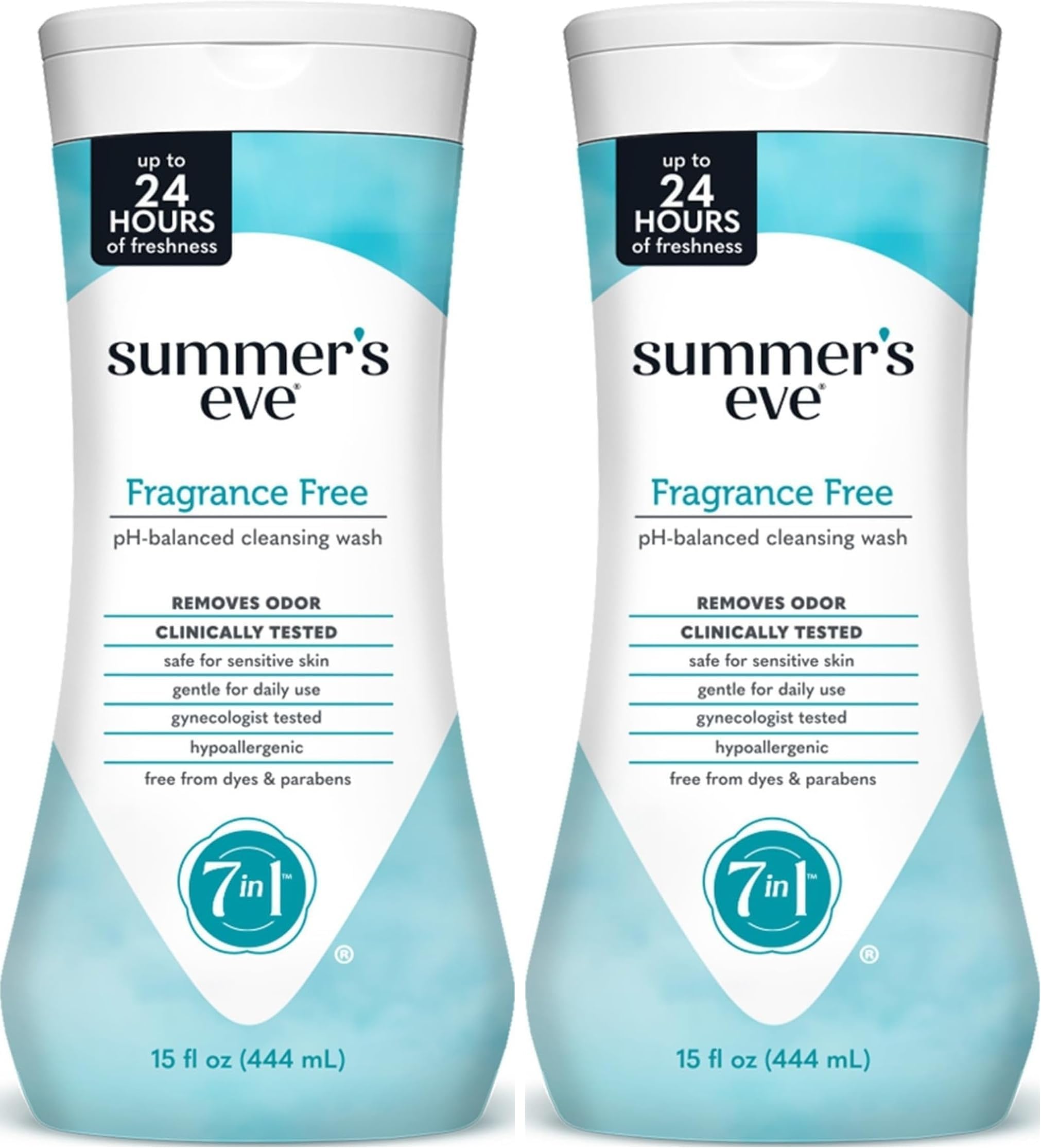 Summer's Eve Fragrance Free All-Over Feminine Wash, Gentle pH-Balanced Body Wash for Women, Removes Vaginal Odor, 15 Fl Oz (Pack of 2)