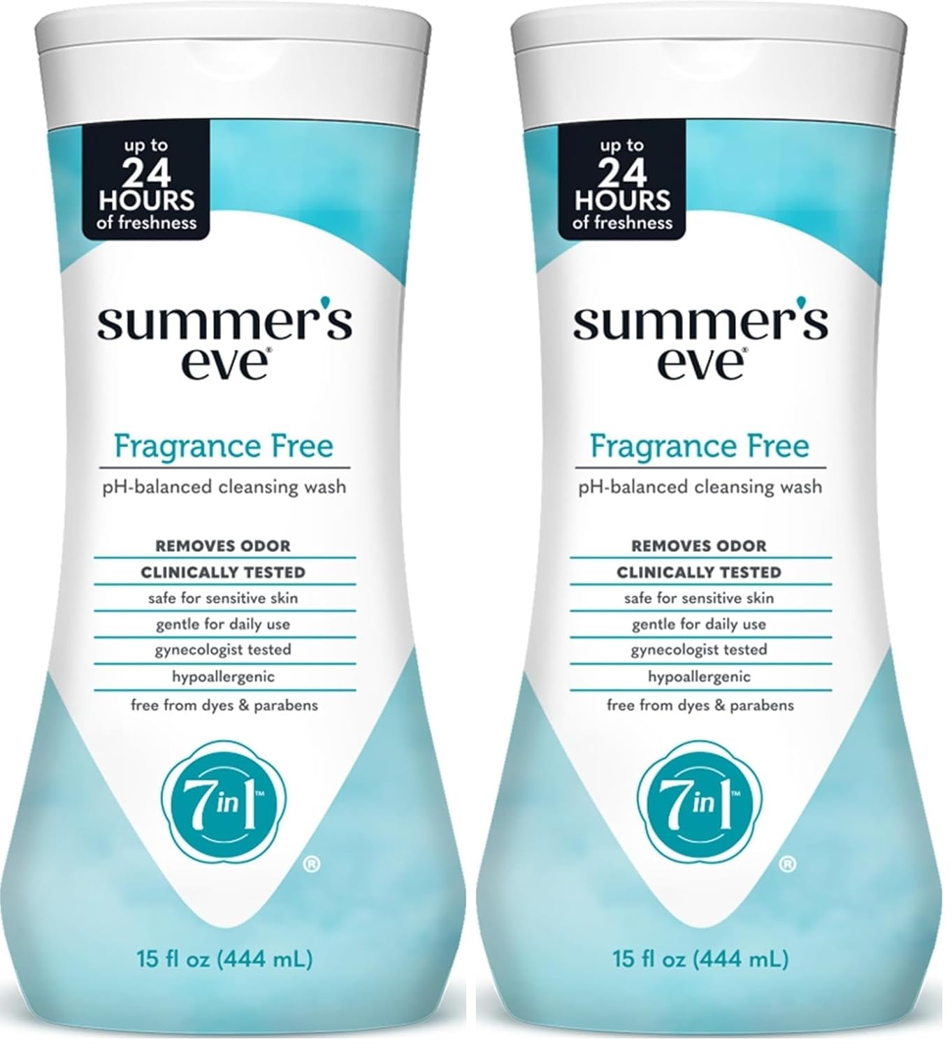 Summer's Eve Fragrance Free All-Over Feminine Wash, Gentle pH-Balanced Body Wash for Women, Removes Vaginal Odor, 15 Fl Oz (Pack of 2)