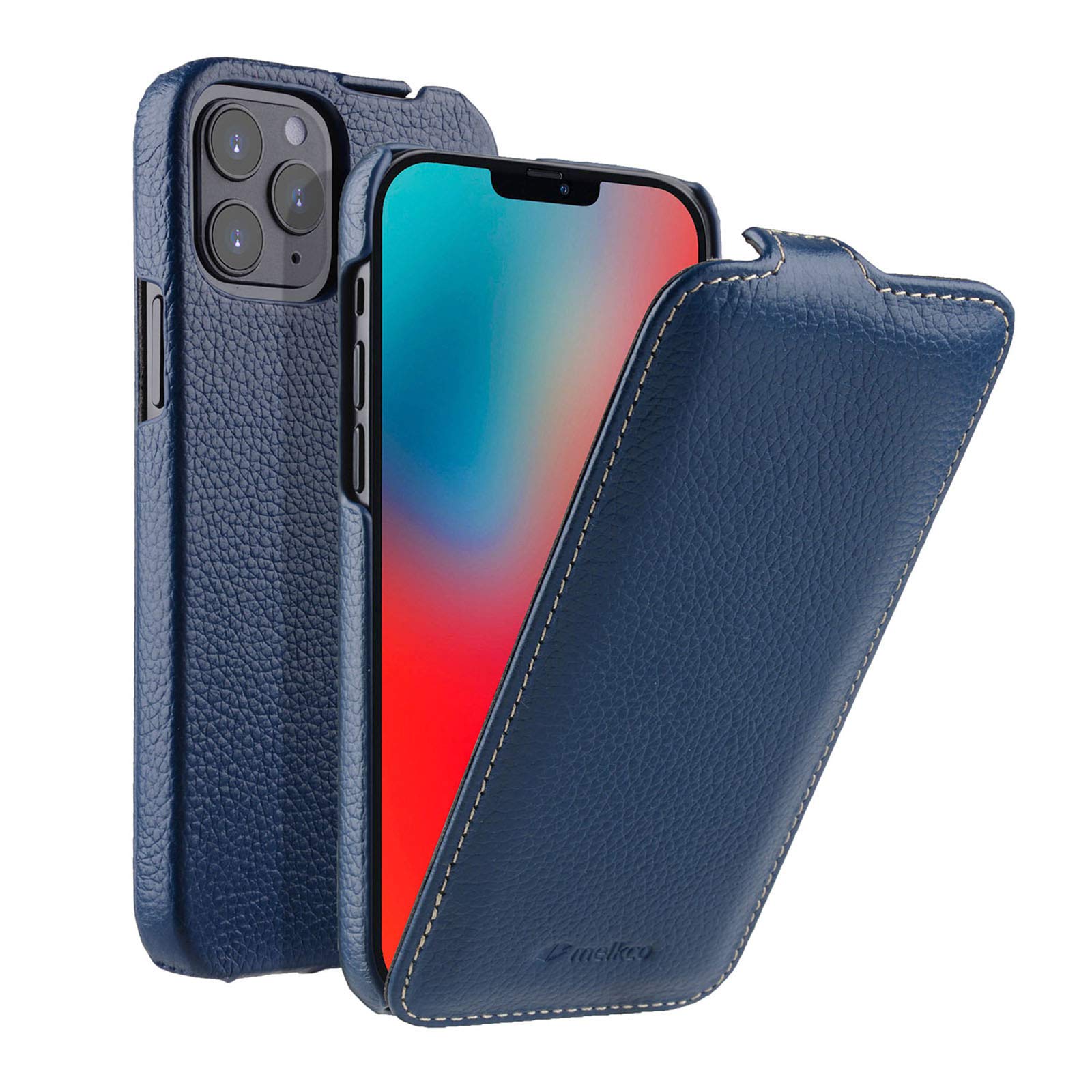 Étui en cuir iPhone 12 Pro Max Melcko bleu housse clapet chic