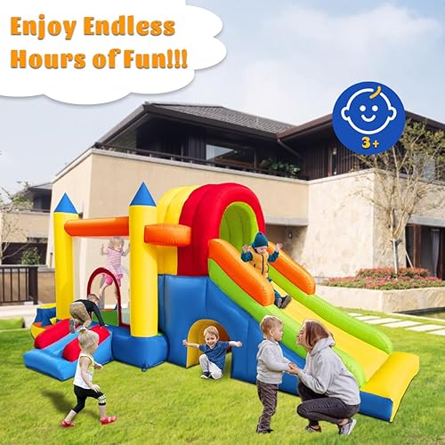 Miniatura 8 de Castillo inflable de rebote 8 en 1 con soplador para niños y niños pequeños, gorilas inflables para exteriores e interiores con dos toboganes