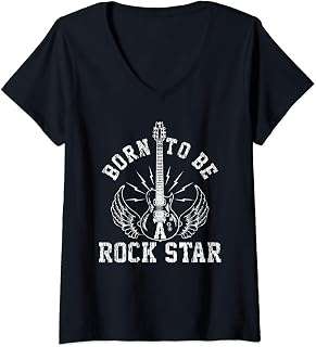 Mujer Guitarra Rock Star Musica músico regalos para guitarristas Camiseta Cuello V