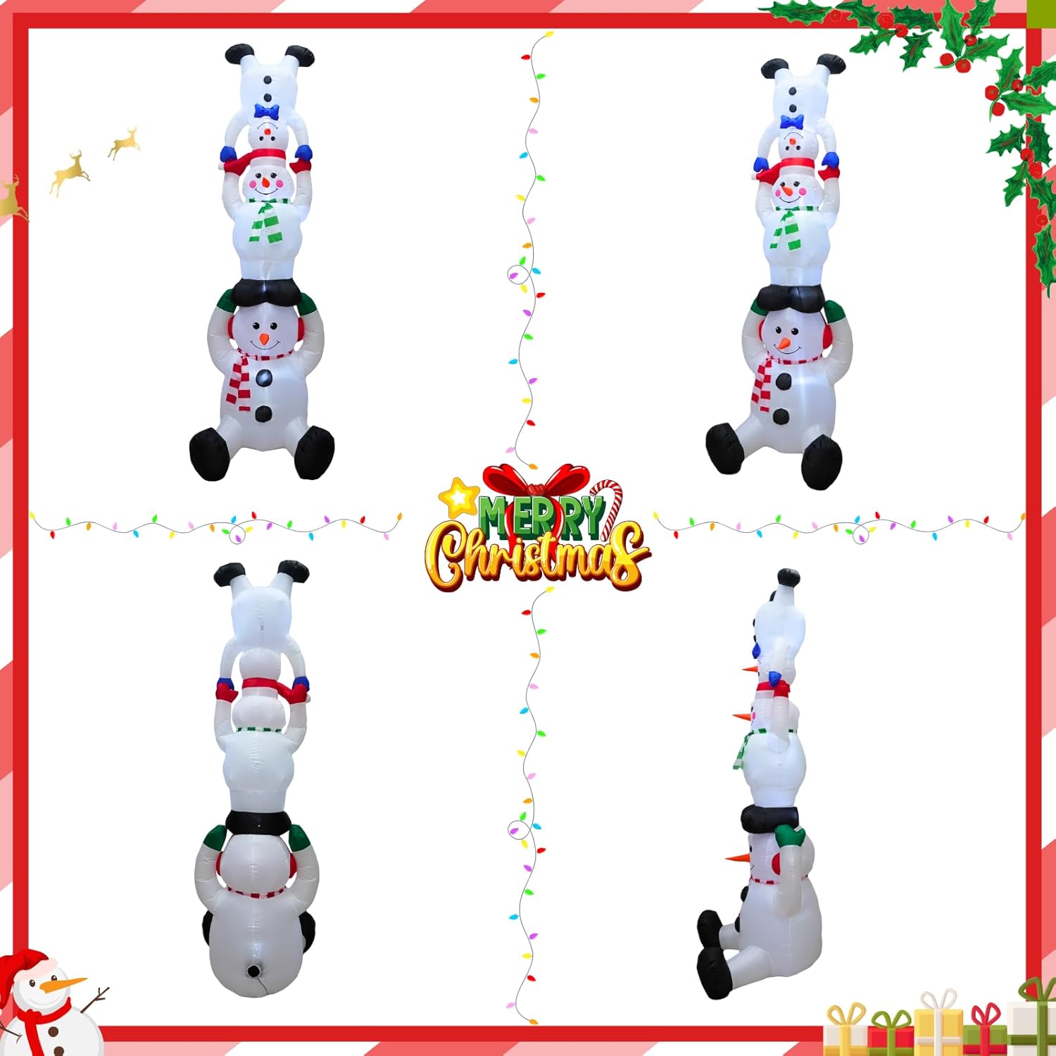 PTS 10FT Inflatable Snowman Family Tower Outdoor Decoration, Christmas Blow Up Yard Decorations, Built-in LED Lights Inflatables Xmas Holiday Funny Decor for Indoor Lawn Garden
