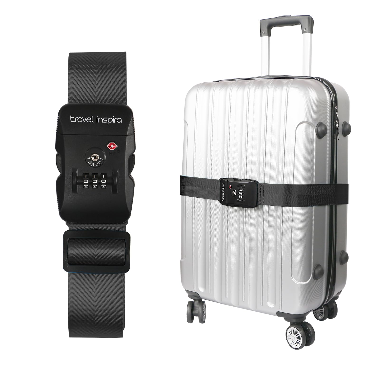travel inspira TSA Koffergurt Kofferband Auffällig Für 20"-32" Koffer Kofferband mit Schloss 103-200cm Verstellbar Koffergurt mit Zahlenschloss Gepäckgurte für Koffer(Schwarz)