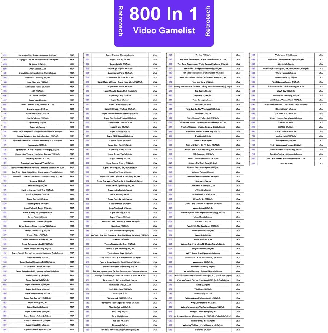 Retrotech Super 800 In 1 Game Cartridge For SNES Super Nintendo 16 Bit Console - Red, Includes Retrotech Printed Instructions - Image 8