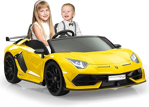 TOBBI Lamborghini eléctrico de 2 plazas de 24 V para niños de alta velocidad 8.1 mih Drift deportivo con asientos de piel sintética con cinturón de