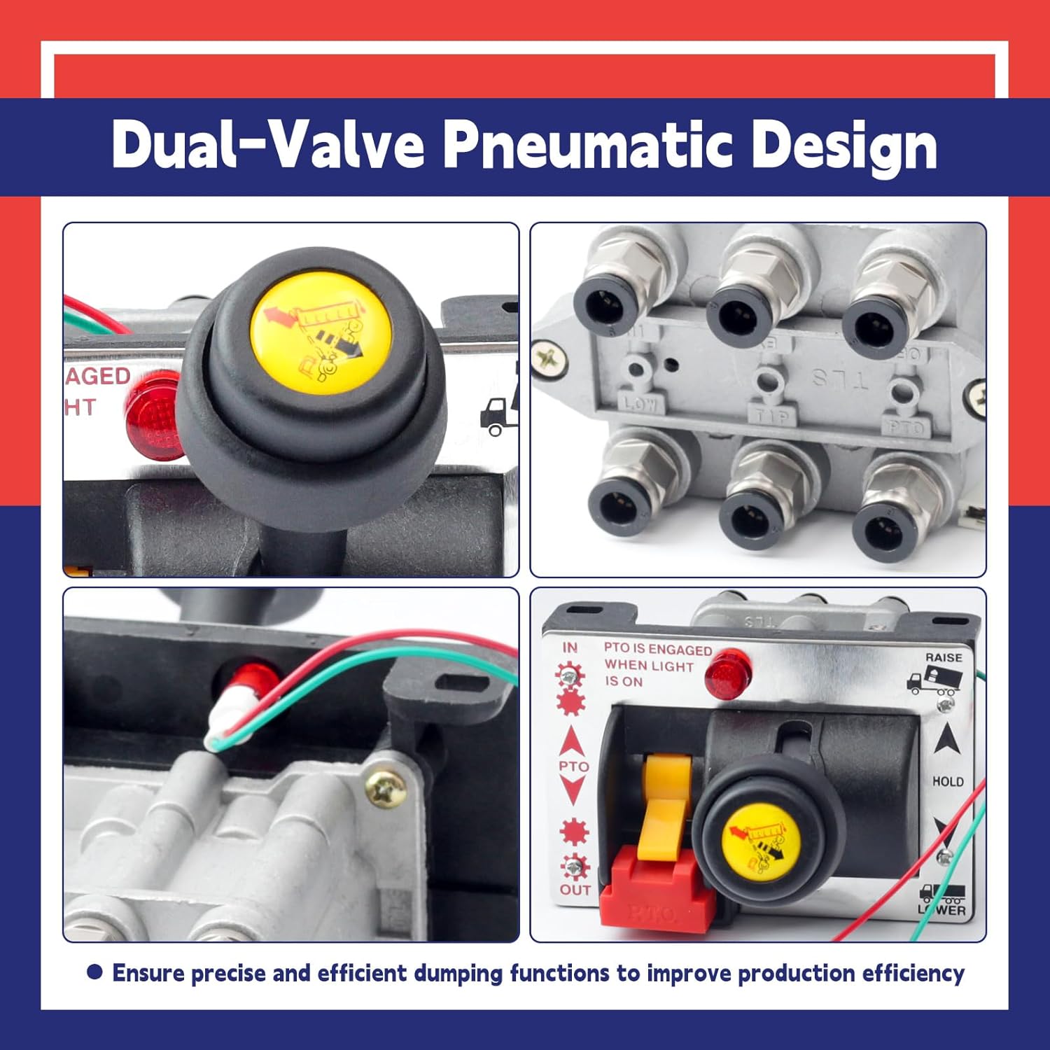 PTO Switch Control Dual Valve Air Set with Kickout Replacement for Truck Tipper Dump Pump, with Console Tower 4 Gear
