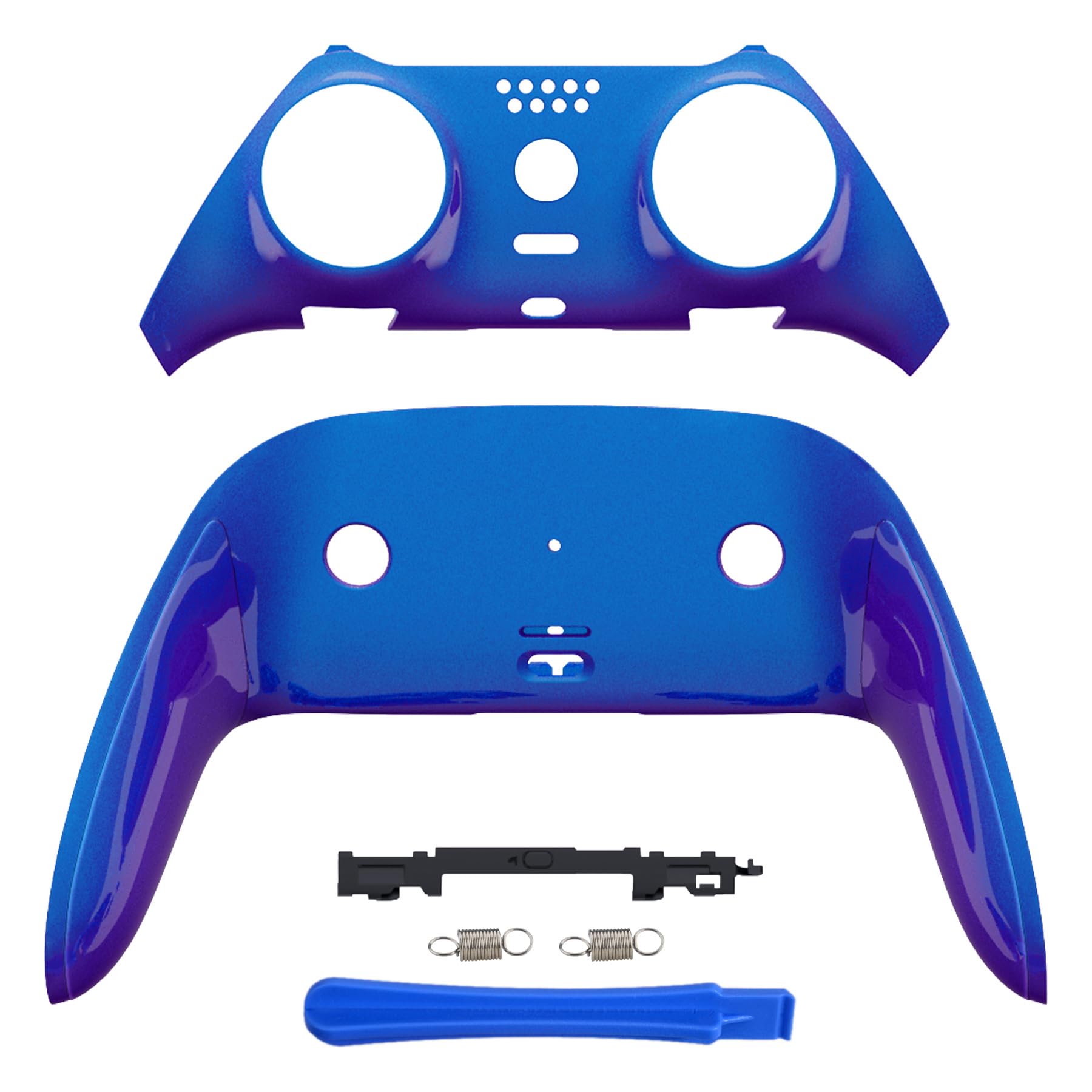 eXtremeRate Top Bottom Decorative Trim Shell Compatible with ps5 Edge Controller DIY Replacement Front Back Clip Shell, Custom Chameleon Purple Blue Plates Cover Compatible with ps5 Edge Controller