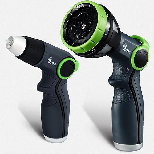 YESTAR Juego de boquillas de metal para manguera, rociador de agua de jardín, alta presión y 8 patrones de riego ajustables para regar plantas,