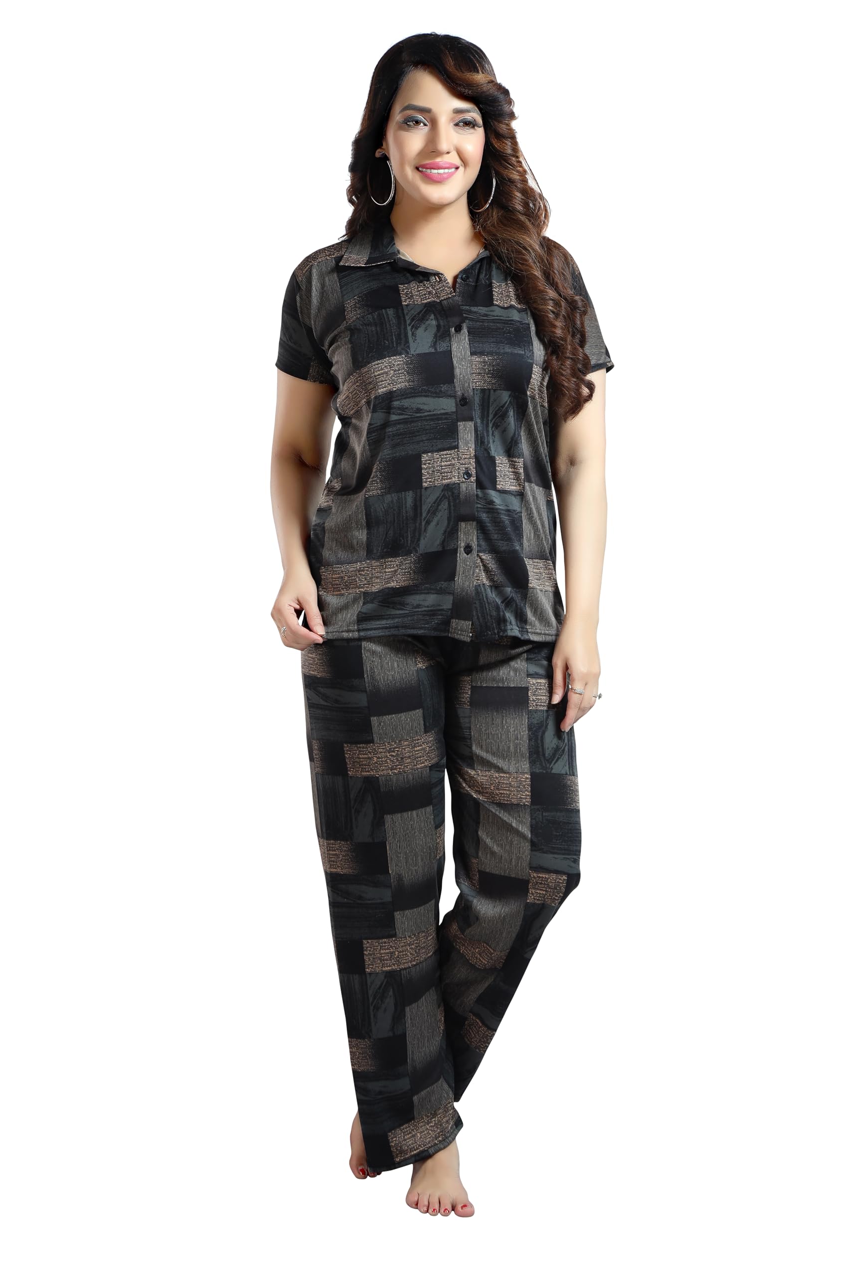 malex Women's Satin Night Suit Set | Soft Silk Feel Short Sleeve Sleepwear for Women | Printed Shirt with Pajama Set | Stylish Loungewear & Nightwear Co-ord Set for Ladies-picture-18