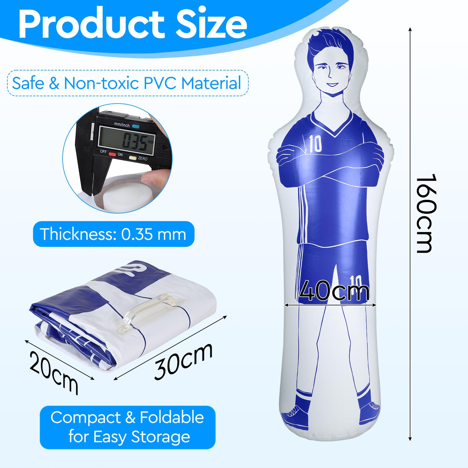 efuturetime Aufblasbare Fußball Dummy aus PVC, Fußballtraining Dummy Trainingspuppe für Torwart Freistoßverteidiger Boxsack Fussball trainingszubehör für Kicks, Passübungen