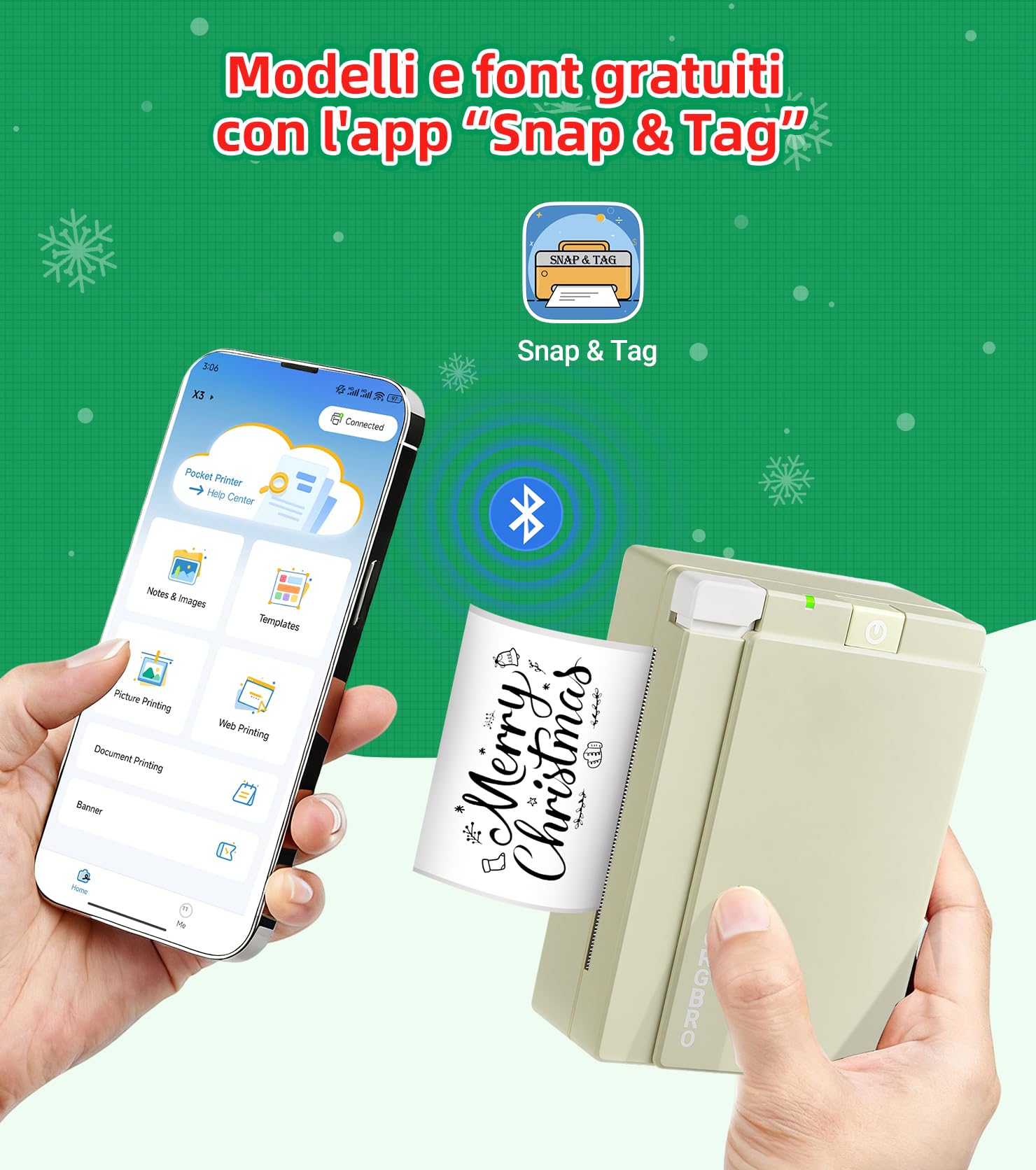 Stampante Termica Bluetooth ORGBRO X3 300DPI, Mini Stampante Portatile Senza Fili per Casa Ufficio Viaggi (Verde Oliva)