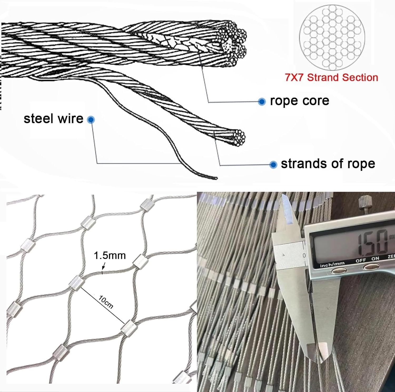Edelstahl-Drahtgeflecht, 1,5 mm Durchmesser, flexibles Stahlseil, Rolle (1 x 10 m) – vielseitig einsetzbar, ideal für Zäune, Gartenarbeit und DIY-Projekte.