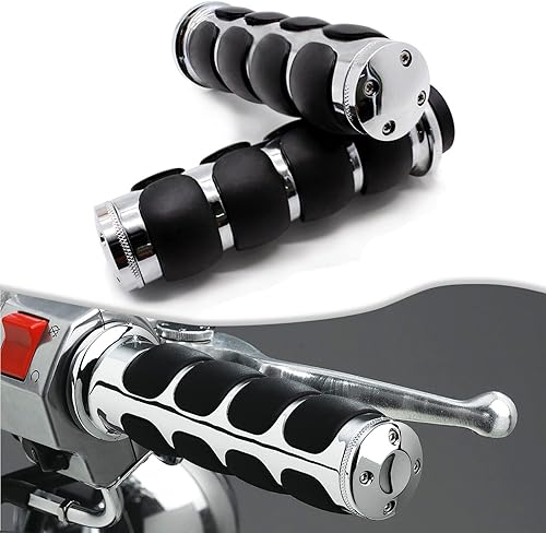 Miniatura 3 de DREAMIZER Empuñaduras universales antideslizantes para motocicleta, goma de aluminio cromado y negro (barras de diámetro de 10.984 in)