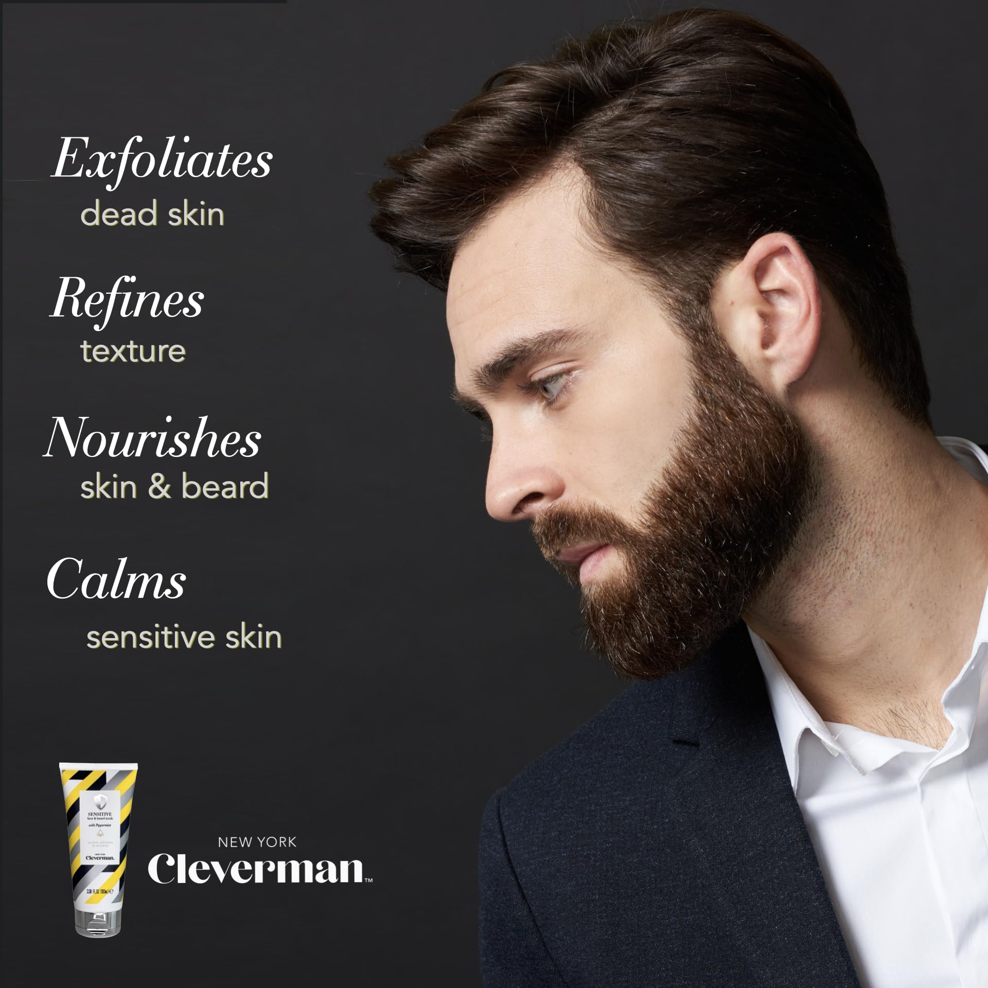 CLEVERMAN Esfoliante viso e barba per uomini, 100 ml, detergente viso esfoliante con infusione di menta